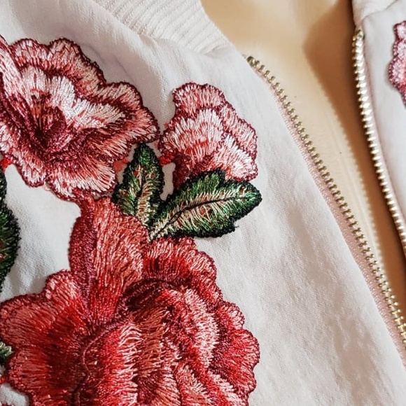 Rose Colored w/ Rose Embroidery Zip-Up Jacket - Picture 2 of 4